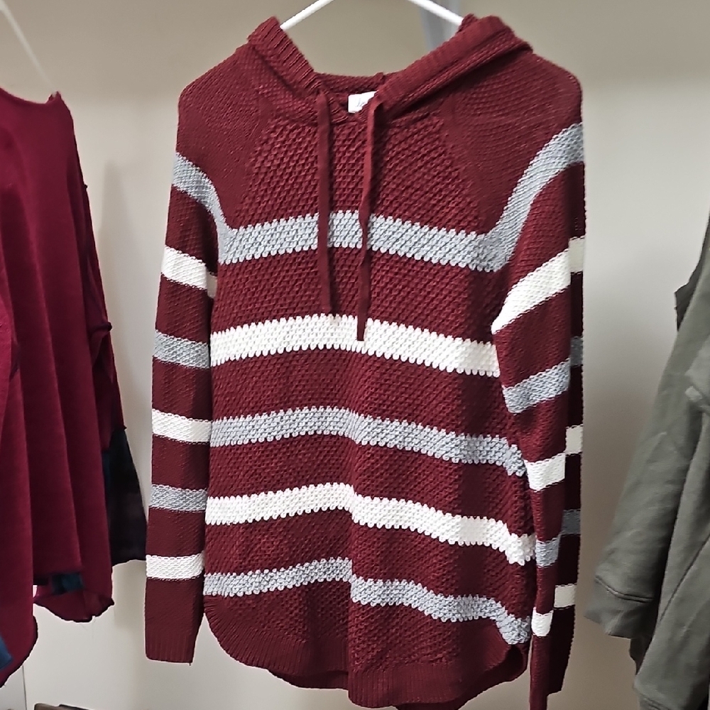 Striped Burgundy and Gray Women's Sweater